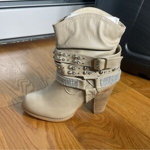 Studded Beige Ankle Boots